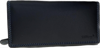 Tillberg dámska kožená peňaženka, čierna (štep modrý)  B-22/B blue
